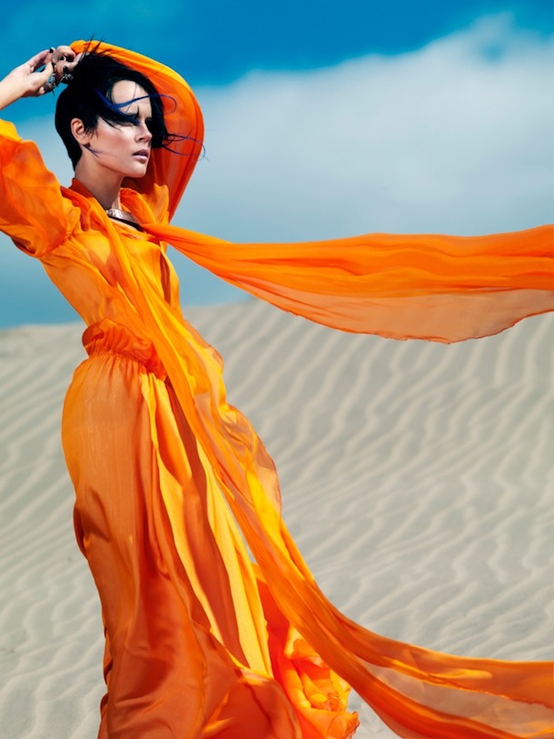 David Hou - Playing in the Sand - Orange Dress in the Wind